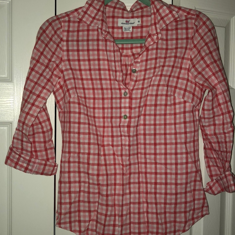 Vineyard Vines pink plaid shirt